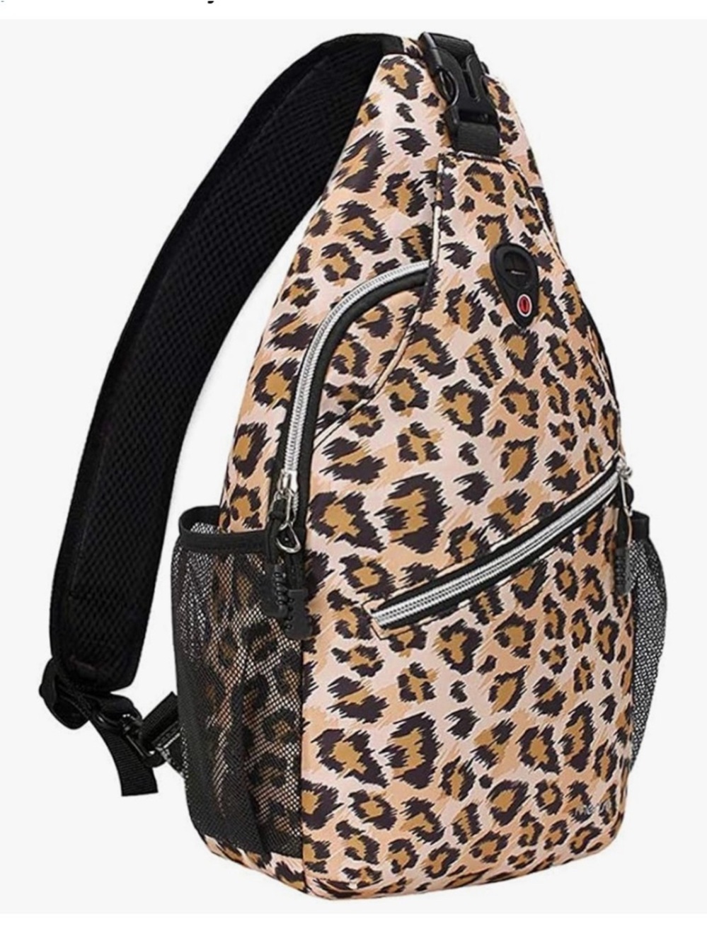 Leopard Print Sling Adjustable Crossbody Bag - Tan & Black